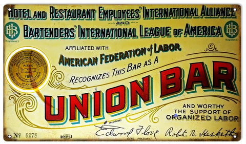 Vintage Union Bar Sign 8x14