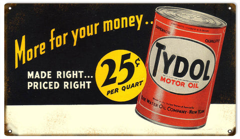 Vintage Tydol Motor Oil Metal Sign