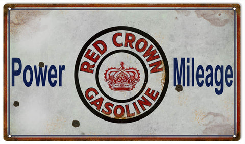 Vintage Red Crown Gasoline Sign 8x14