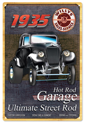 Vintage 1935 Willys Hot Rod Garage Sign