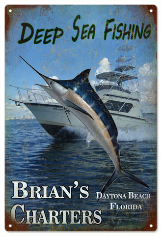 Deep Sea Fishing Metal Sign