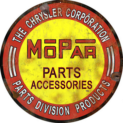 Vintage MoPar Chrysler Corp Parts Sign 14 Round