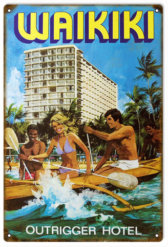 Vintage Waikiki Outrigger Metal Sign