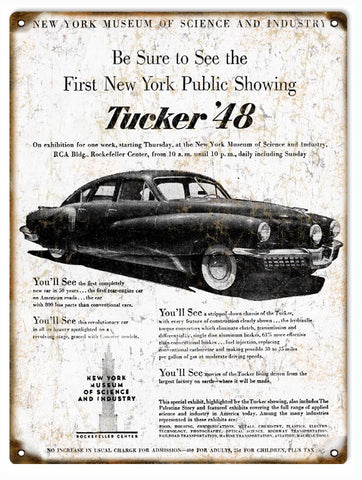 Vintage Tucker 48 Automobile Metal Sign