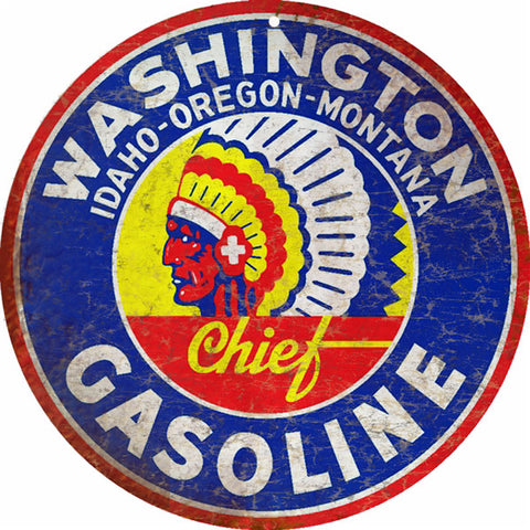 Vintage Washington Chief Gasoline Sign Round 14