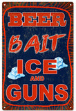 Vintage Beer Bait Ice And Guns Sign