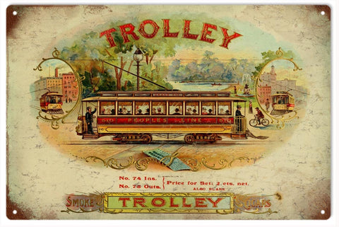Vintage Trolley Cigar Metal Sign