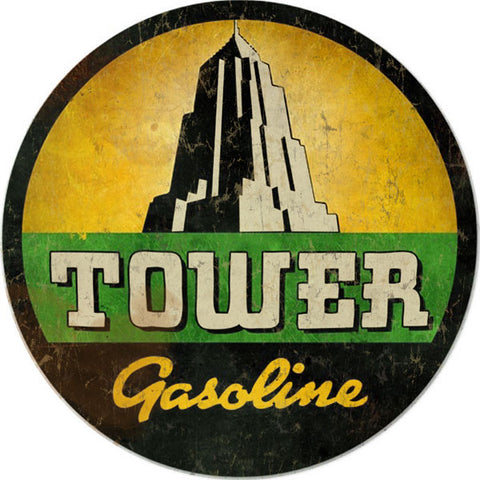 Vintage Tower Gasoline Sign 14 Round