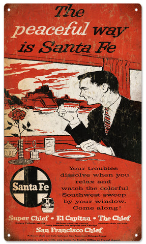 Vintage Santa Fe Train Sign 8x14