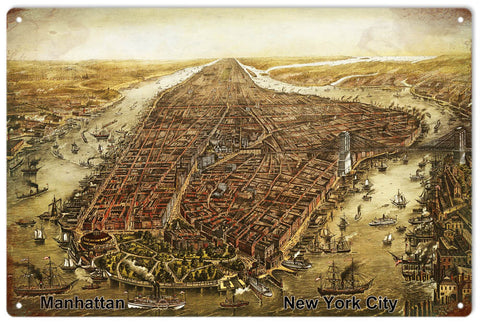 Old Vintage Map Of Manhattan New York Sign