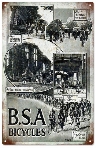 Vintage BSA Bicycle Sign 8x14