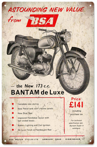 Vintage BSA Bantam Motorcycle Sign 8x14
