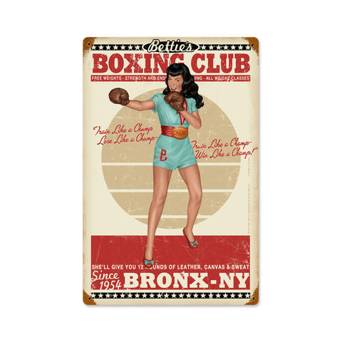 Bettie Page Bronx NY Boxing Club Sign Metal Sign Wall Decor 12 x 18