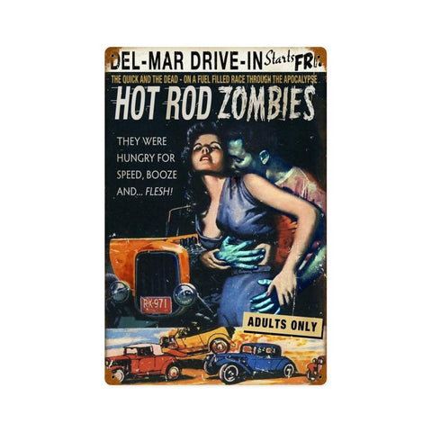 Hot Rod Zombies Metal Sign Wall Decor 12 x 18