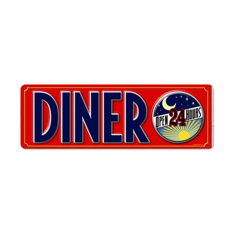 Diner 24 Hours Metal Sign Wall Decor 8 x 24