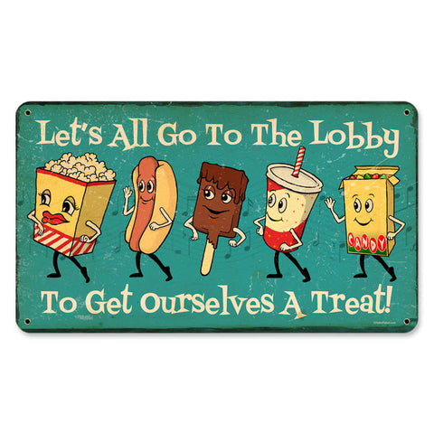 Snacks Go To Lobby Metal Sign Wall Decor 14 x 8