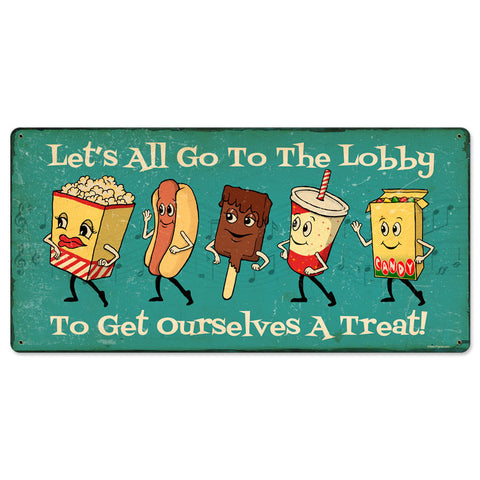 Snacks Go To Lobby Metal Sign Wall Decor 24 x 12