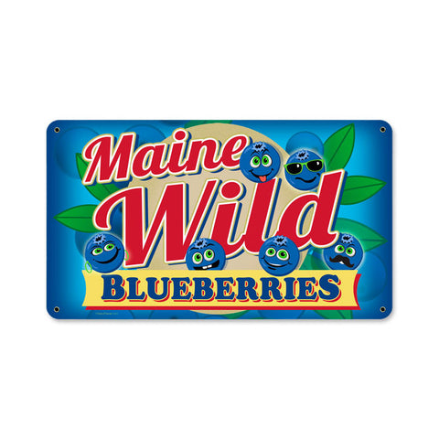 Wild Blueberries Metal Sign Wall Decor 14 x 8