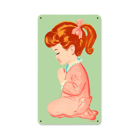 Praying Girl Metal Sign Wall Decor 8 x 14