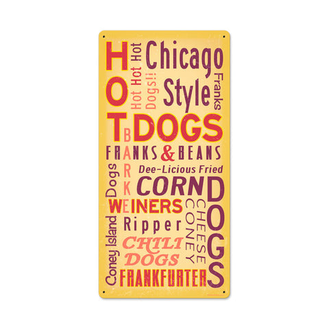 Hot Dogs Metal Sign Wall Decor 12 x 24