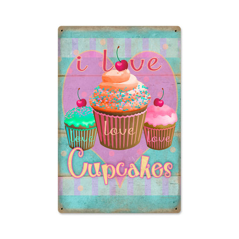 Cupcakes Love Metal Sign Wall Decor 12 x 18