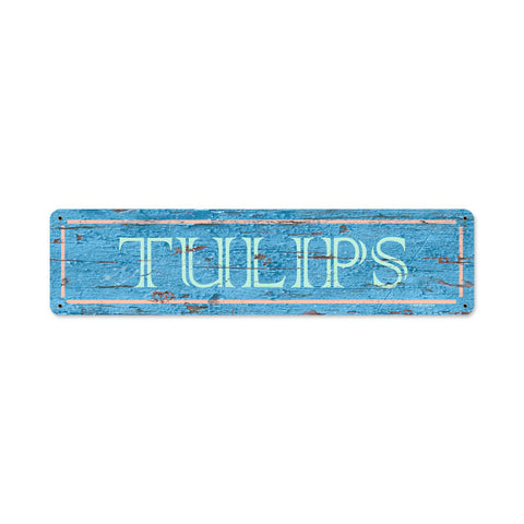 Blue Tulips Metal Sign Wall Decor 20 x 5