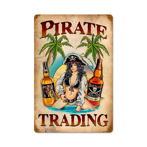 Pirate Trading Metal Sign Wall Decor 12 x 18