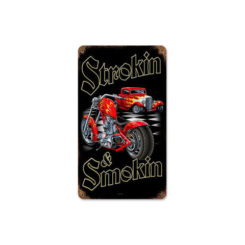 Strokin and Smokin Metal Sign Wall Decor 8 x 14