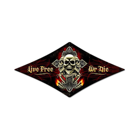 Live Free Skull Metal Sign Wall Decor 14 x 24