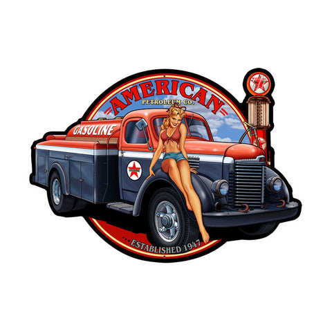 American Petroleum Girl Metal Sign Wall Decor 19 x 14
