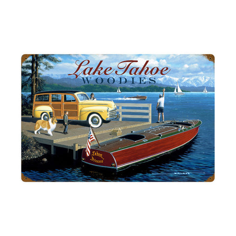 Lake Tahoe Woodies Metal Sign Wall Decor 24 x 16