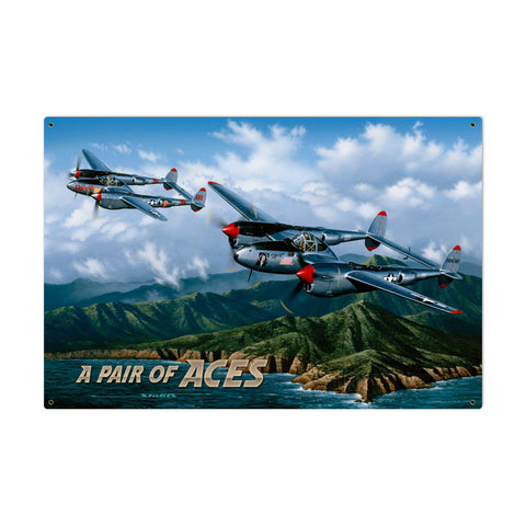 Pair of Aces Metal Sign Wall Decor 36 x 24
