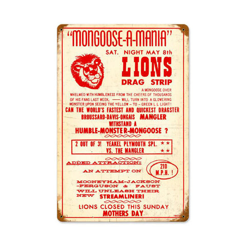 Lions Drag Strip Metal Sign Wall Decor 18 x 12
