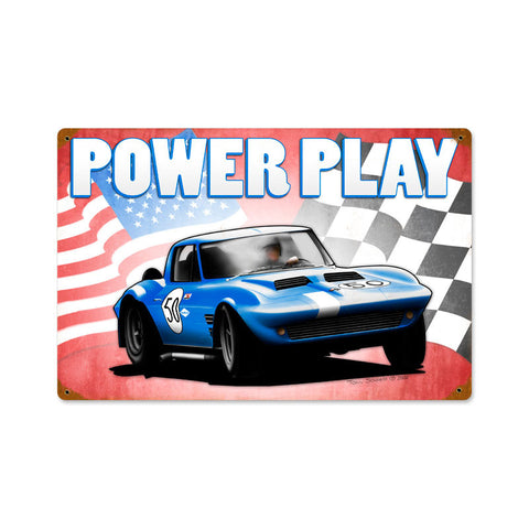 Corvette Power Play Metal Sign Wall Decor 18 x 12