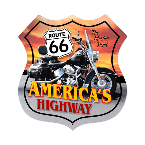Route 66 Motorcycle Metal Sign Wall Decor 28 x 28