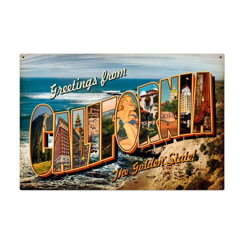 California Postcard Metal Sign Wall Decor 36 x 24
