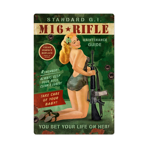 M16 Girl Metal Sign Wall Decor 24 x 36