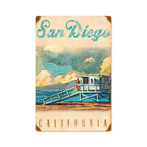 San Diego Life Guard Tower Metal Sign Wall Decor 12 x 18