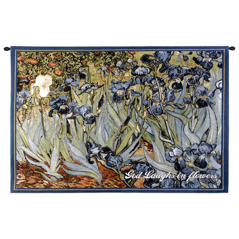 Irises With Inspiration Wall Tapestry With Rod
