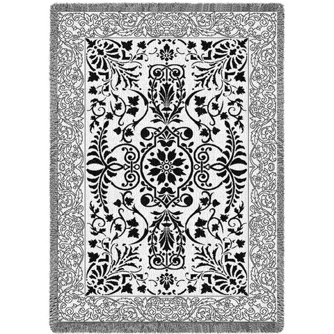 Black and White Floral Scroll Blanket