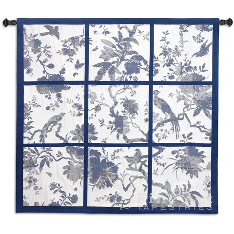 Floral Division Blue and Oyster Small Wall Tapestry