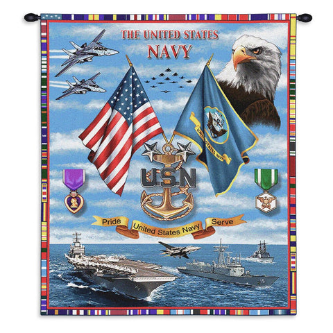Navy Sea Power Wall Tapestry With Rod