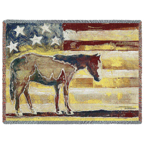 Horse Red White Blue Tapestry Blanket