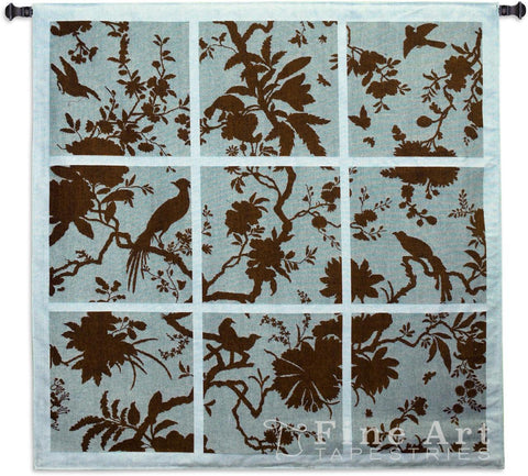 Floral Division Aqua and Brown Small Wall Tapestry