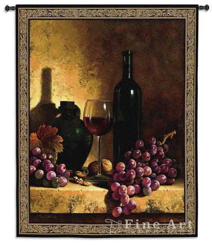 Wine Bottle With Grapes and Walnuts Small Wall Tapestry