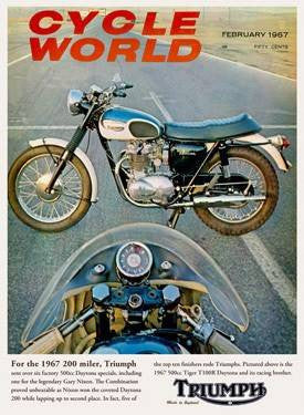 Cycle World 1967 Triumph Tiger Daytona Wood Sign 9x12 (23cm x 31cm) Solid