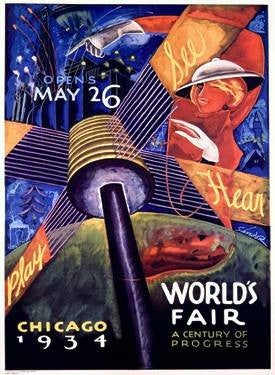 1934 Chicago World's Fair Wood Sign 9x12 (23cm x 31cm) Solid
