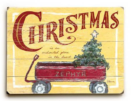 0003-0944-Christmas Wagon Wood Sign 9x12 (23cm x 31cm) Solid