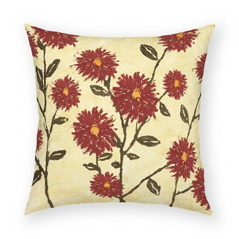 Crimson Flowers Pillow 18x18
