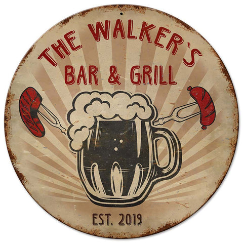 Bar And Grill Vintage Sign - Personalized Metal Sign